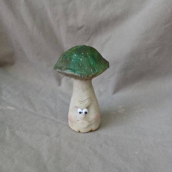 Whimsical Green and White Mushroom Figurine - Picture 1 of 10